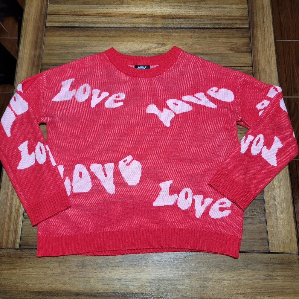 Just Polly New York LS Red Knit Sweater "Love" - Size XL